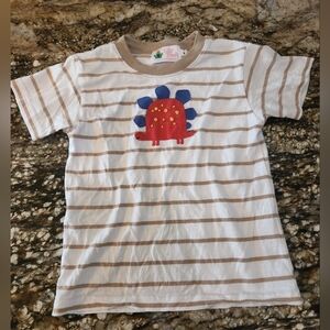 Striped Dino Appliqué Short Sleeve Tee - White & Tan